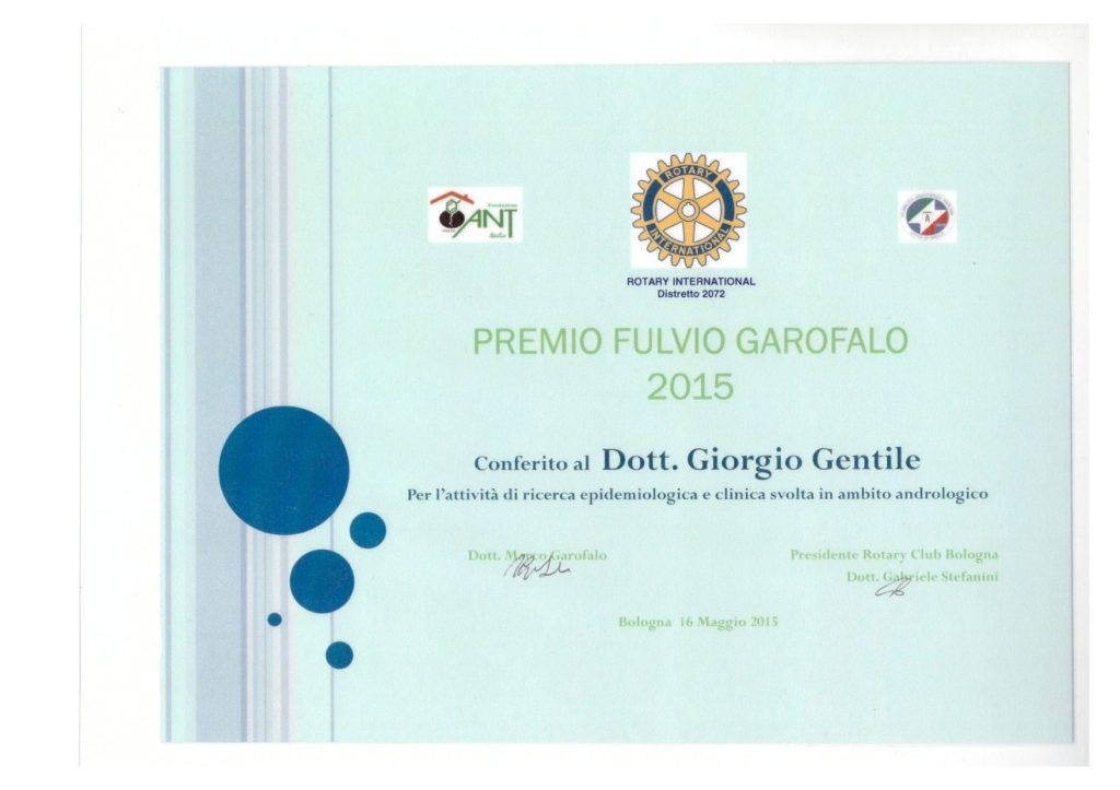 Premio Fulvio Garofalo 2015 conferito al dott. Giorgio Gentile, Bologna