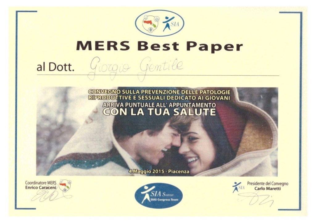 MERS Best Paper 2015 assegnato al dott. Giorgio Gentile, Piacenza