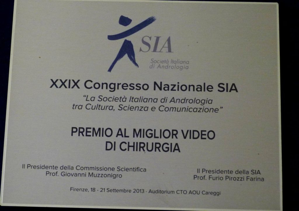 Premio al miglior video di chirurgia, XXIX Congresso Nazionale SIA, Firenze 2013