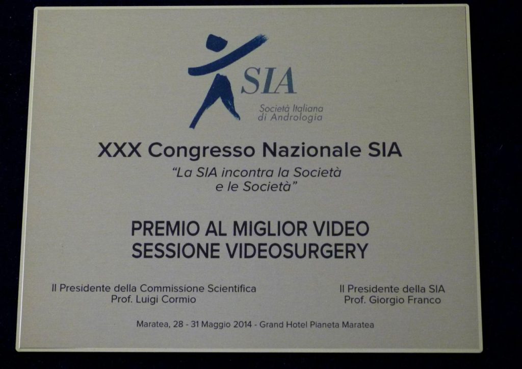Premio al miglior video sessione videosurgery, XXX Congresso Nazionale SIA, Maratea 2014