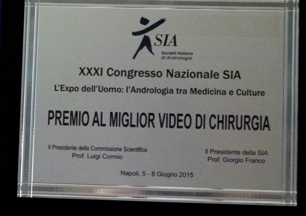 Premio al miglior video di chirurgia, XXXI Congresso Nazionale SIA, Napoli 2015