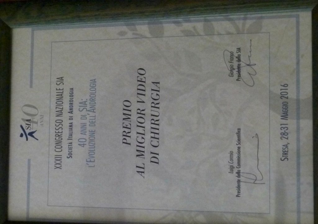 Premio al miglior video di chirurgia, XXXII Congresso Nazionale SIA, Stresa 2016